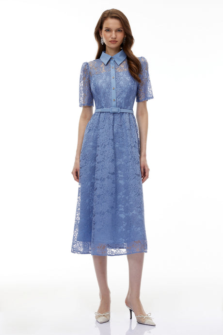 Irene Midi Dress Blue FLoral Lace
