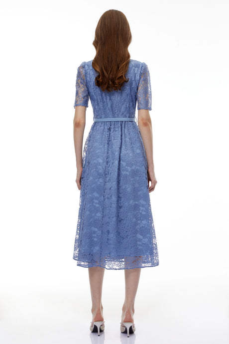 Irene Midi Dress Blue FLoral Lace