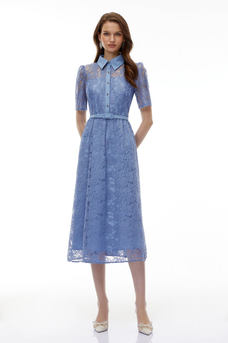Irene Midi Dress Blue FLoral Lace
