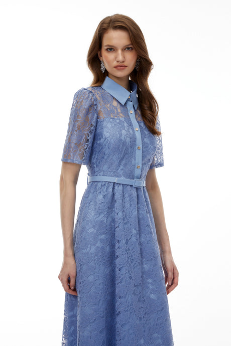Irene Midi Dress Blue FLoral Lace
