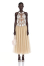 Ruqayya Neutral Floral Embroidered Pleated Maxi Dress