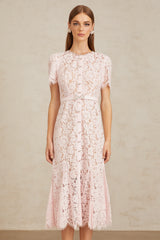 Sabine Pink Floral Lace Mermaid Midi Dress