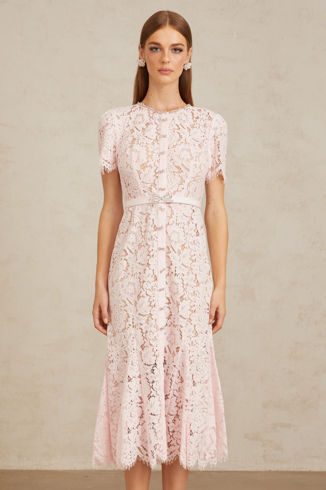 Sabine Pink Floral Lace Mermaid Midi Dress