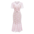 Sabine Pink Floral Lace Mermaid Midi Dress