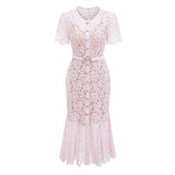 Sabine Pink Floral Lace Mermaid Midi Dress