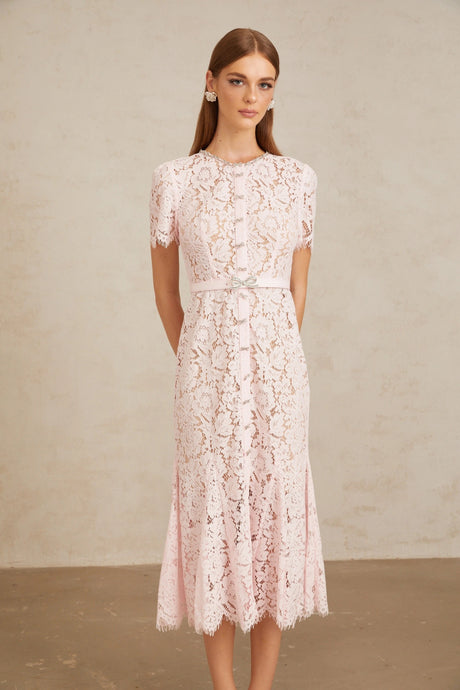 Cinzietta Midi Dress Pink Floral Lace Mermaid