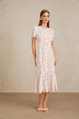 Sabine Pink Floral Lace Mermaid Midi Dress