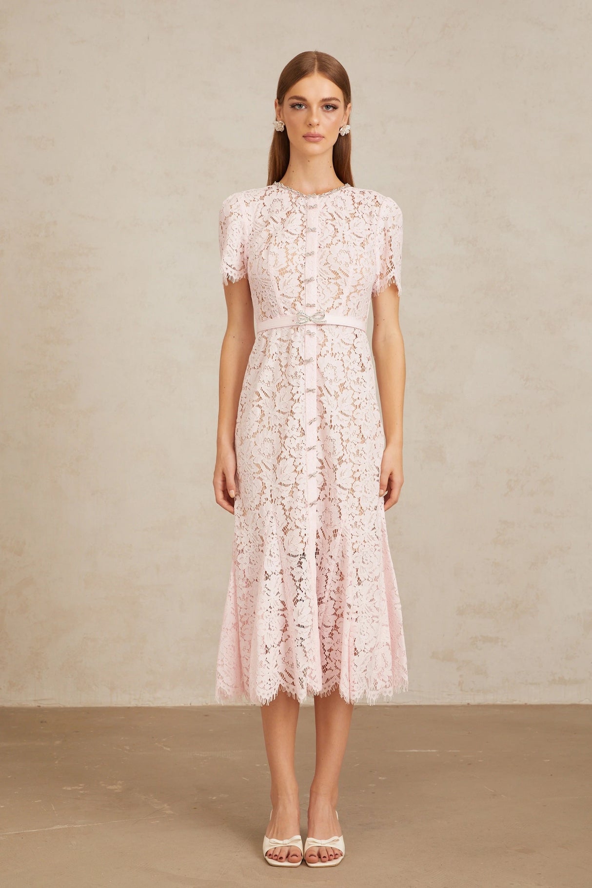 Sabine Pink Floral Lace Mermaid Midi Dress