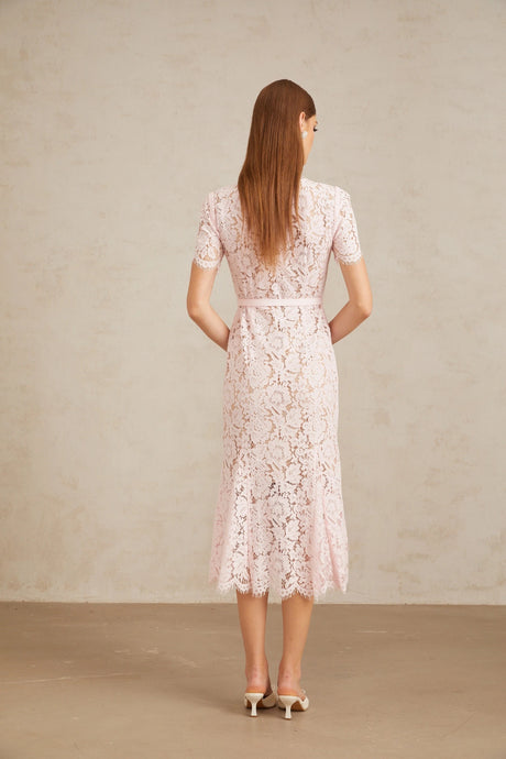 Cinzietta Midi Dress Pink Floral Lace Mermaid