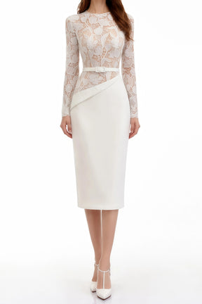 Sabine White Lace Panel Midi Dress