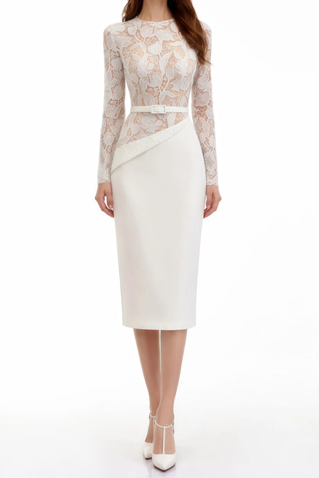 Zinnia Midi Dress White Lace Panel