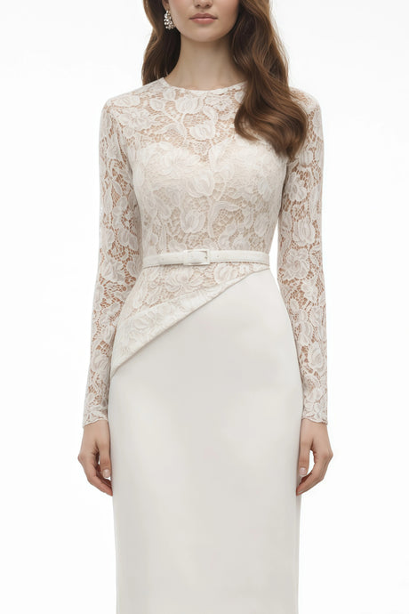 Zinnia Midi Dress White Lace Panel