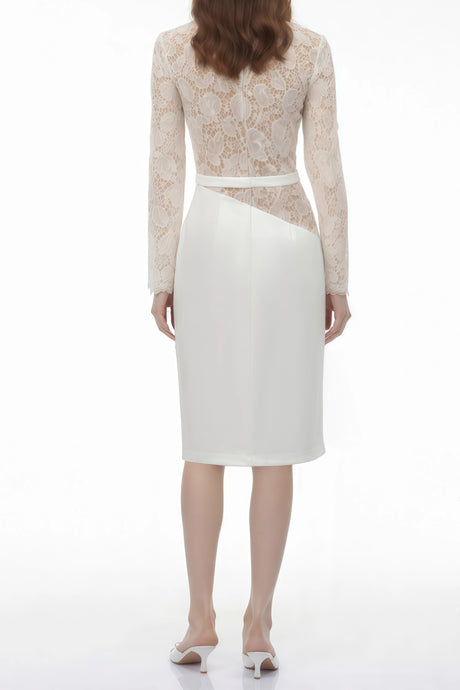 Zinnia Midi Dress White Lace Panel
