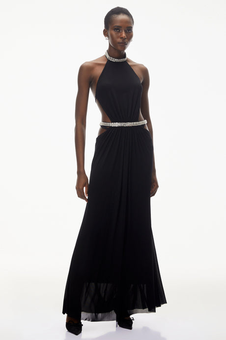 Olivia Maxi Dress Black Open Back with Crystals