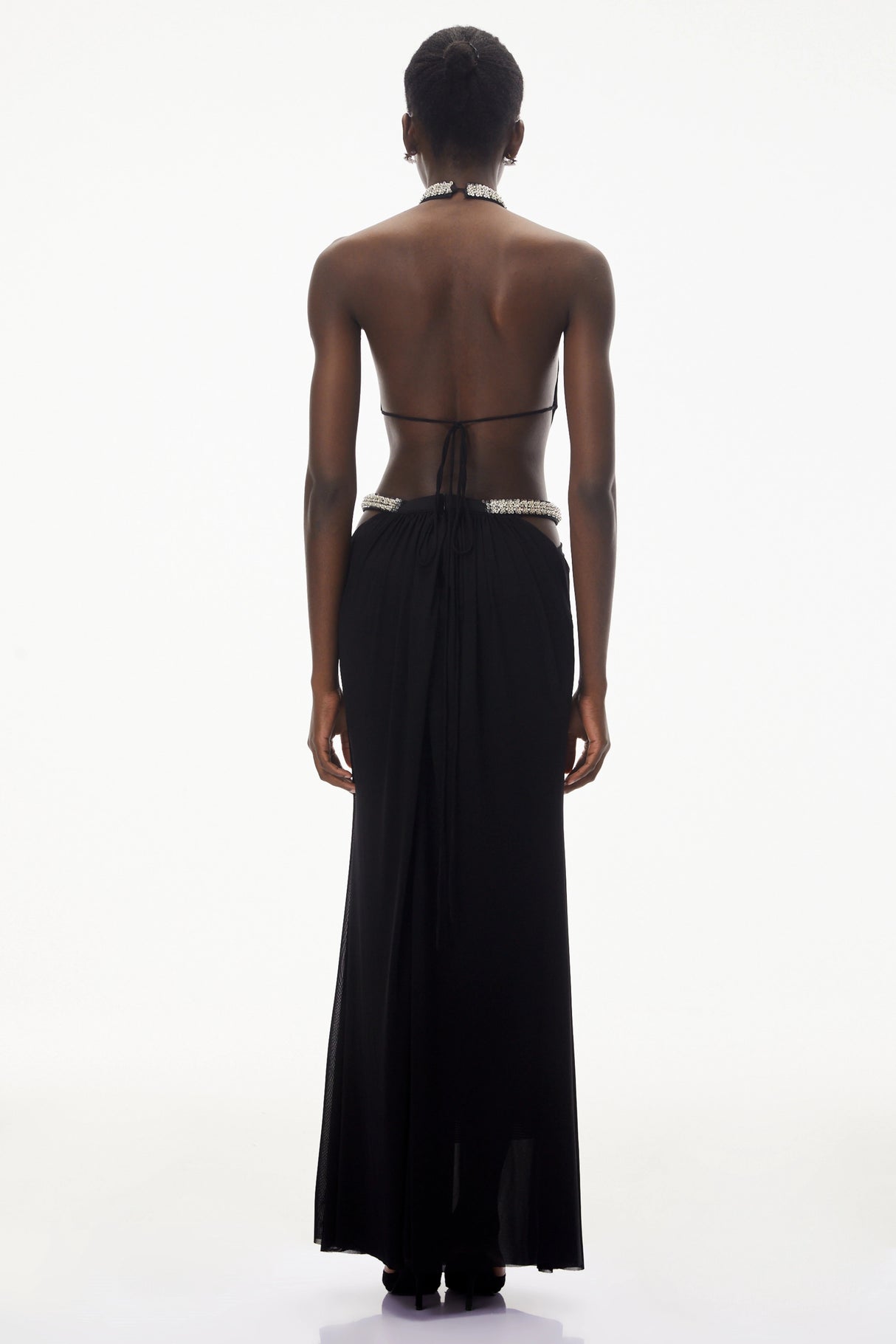 Sabra Black Open Back Maxi Dress with Crystals