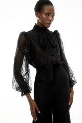 Sabrina Black Puff Sleeve Lace Blouse