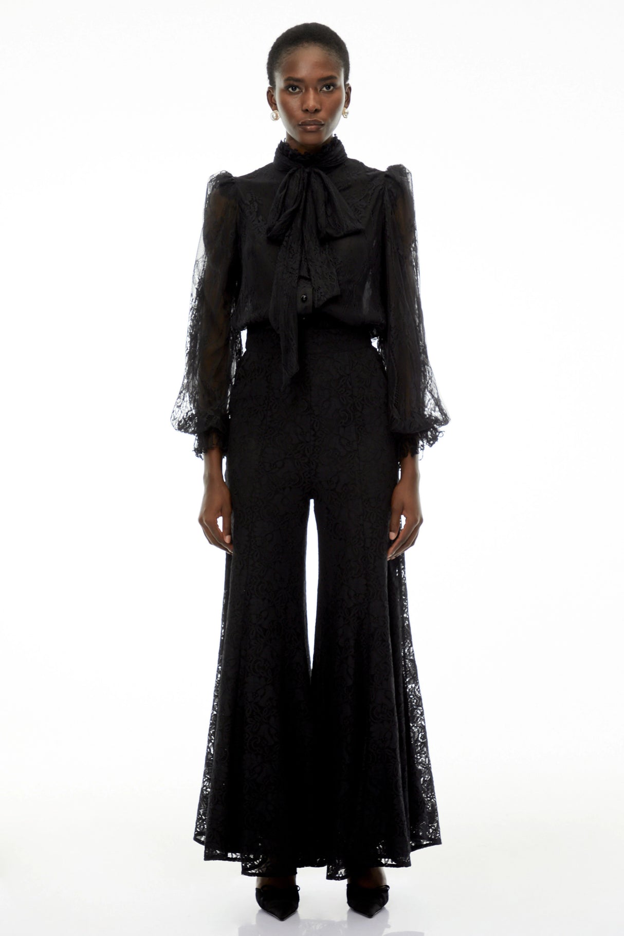 Sabrina Black Puff Sleeve Lace Blouse