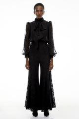 Sabrina Black Puff Sleeve Lace Blouse