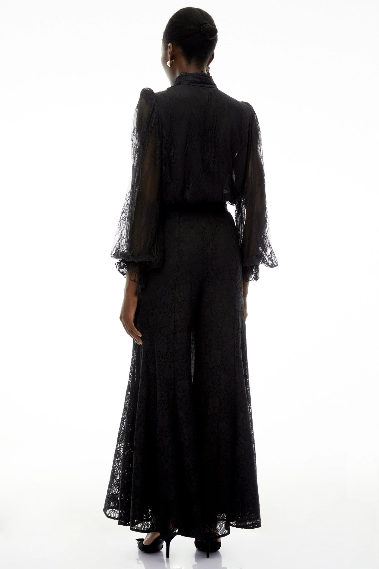 Sabrina Black Puff Sleeve Lace Blouse