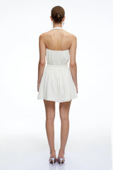 Sabrina Neutral Embellished Halterneck Draped Mini Dress