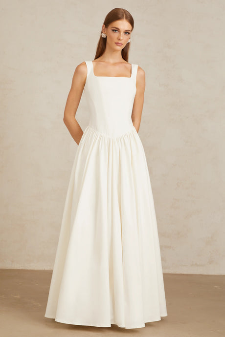 Raven White Pleated Corset Maxi Gown