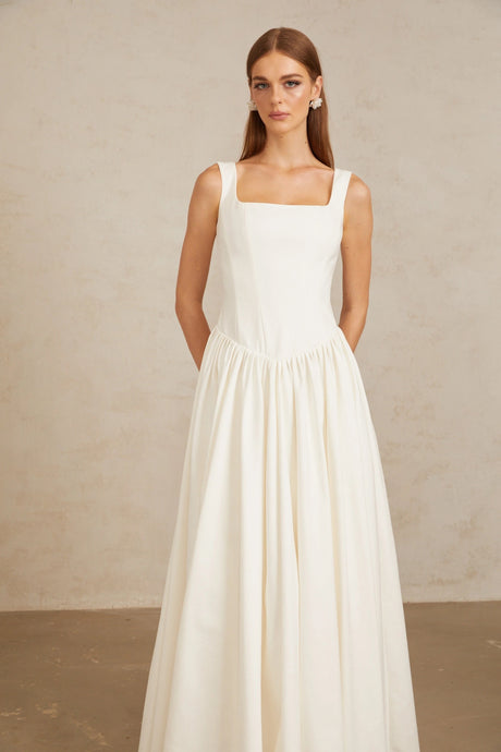 Raven White Pleated Corset Maxi Gown