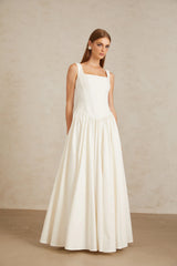 Sadie White Pleated Corset Maxi Gown