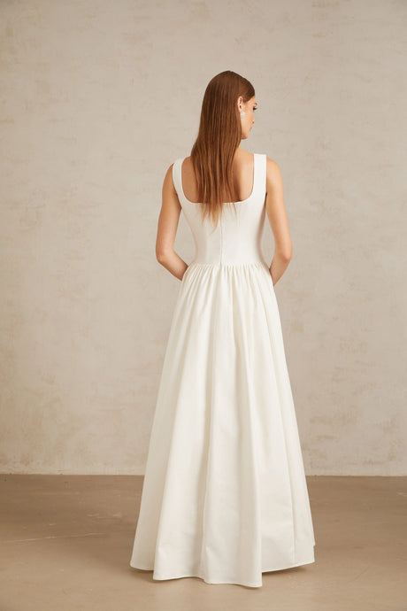 Raven White Pleated Corset Maxi Gown