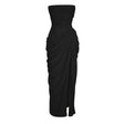 Safiya Black Ruched Maxi Dress with Cross Front