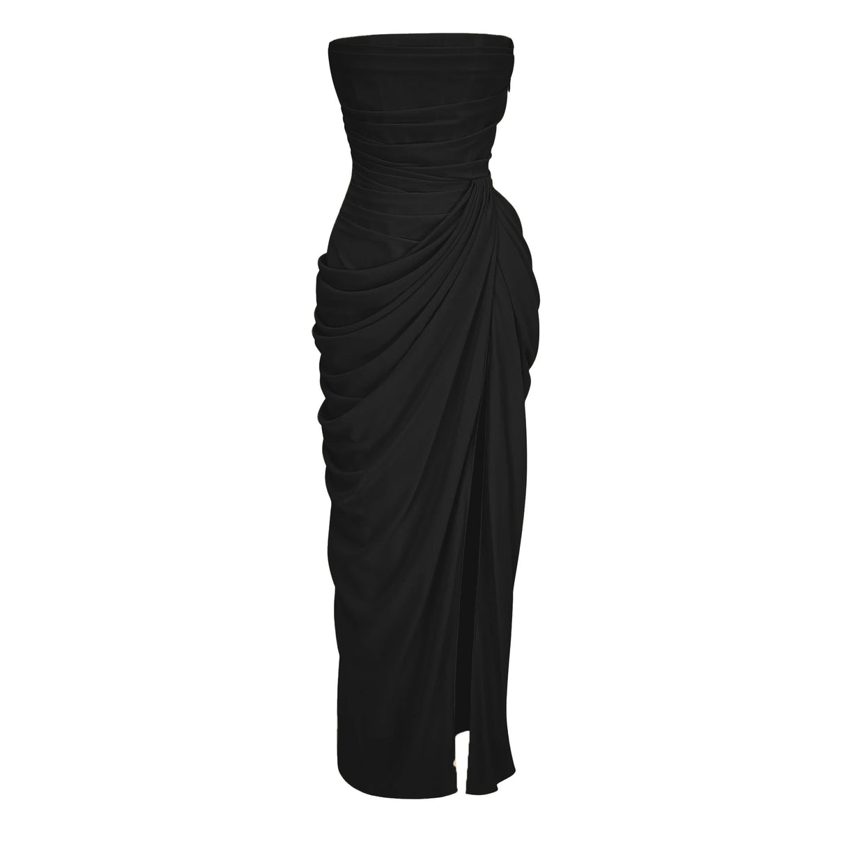 Safiya Black Ruched Maxi Dress with Cross Front