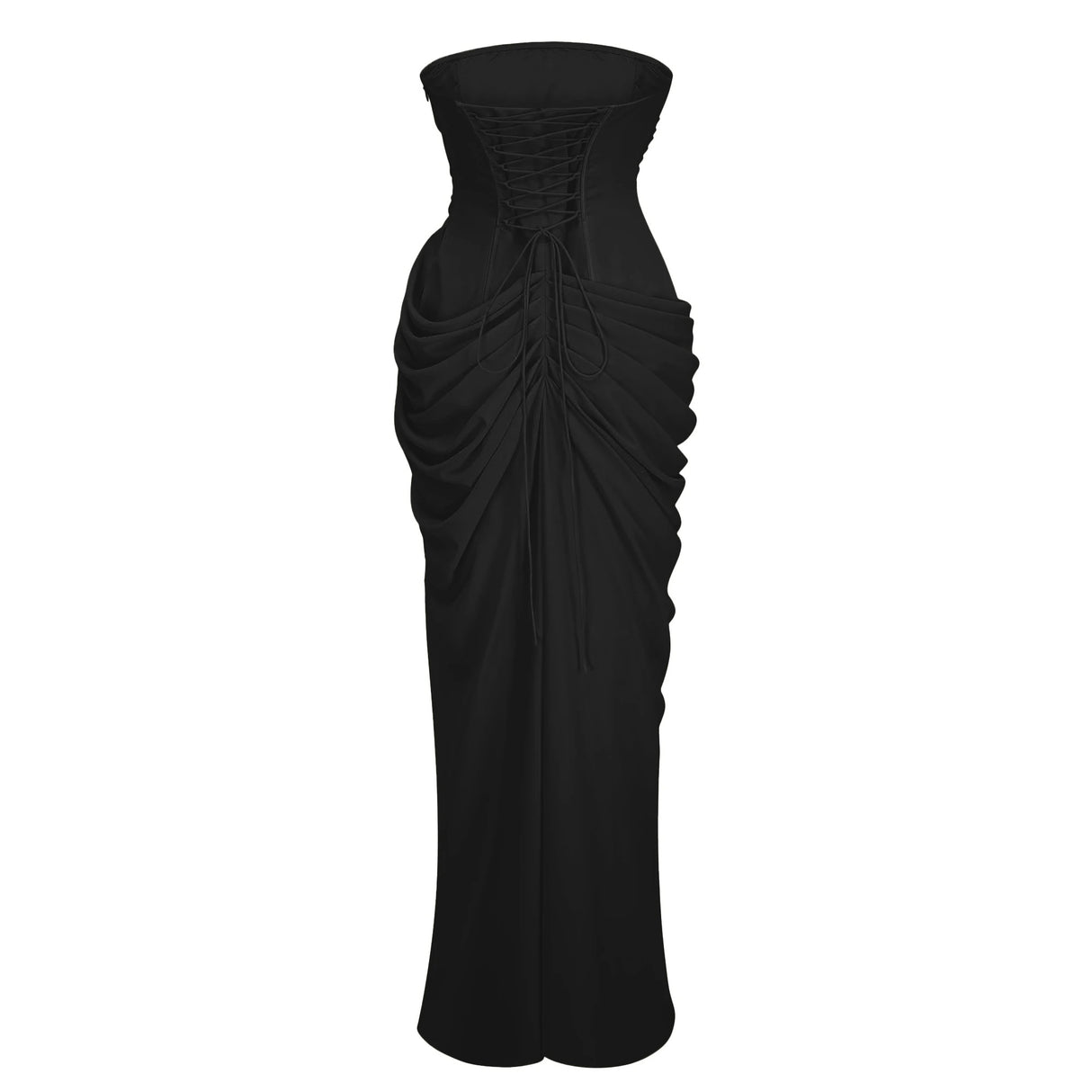 Safiya Black Ruched Maxi Dress with Cross Front