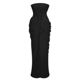 Safiya Black Ruched Maxi Dress with Cross Front