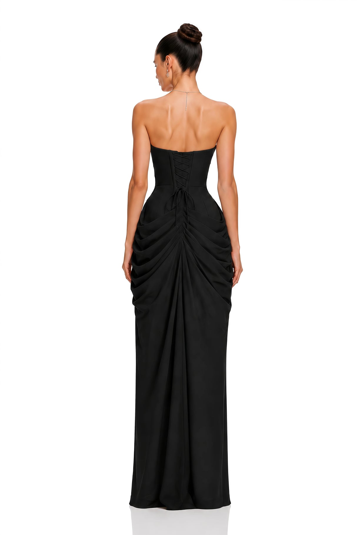 Safiya Black Ruched Maxi Dress with Cross Front