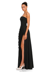 Safiya Black Ruched Maxi Dress with Cross Front