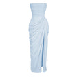 Safiya Blue Ruched Maxi Dress with Cross Front