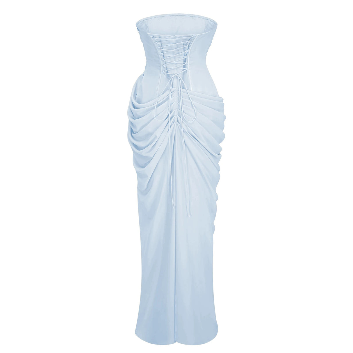 Safiya Blue Ruched Maxi Dress with Cross Front