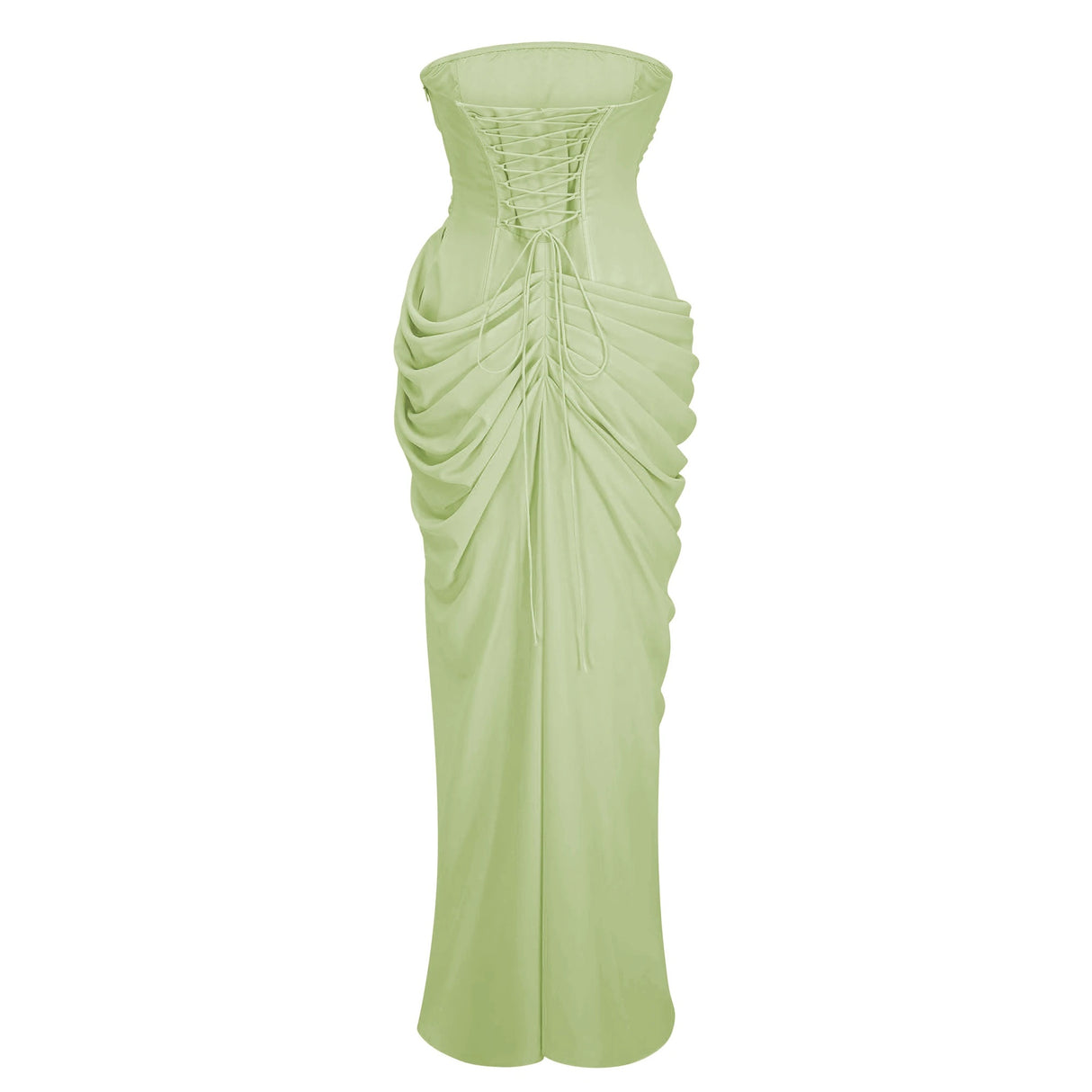 Safiya Green Ruched Maxi Dress with Cross Front