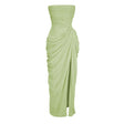 Safiya Green Ruched Maxi Dress with Cross Front