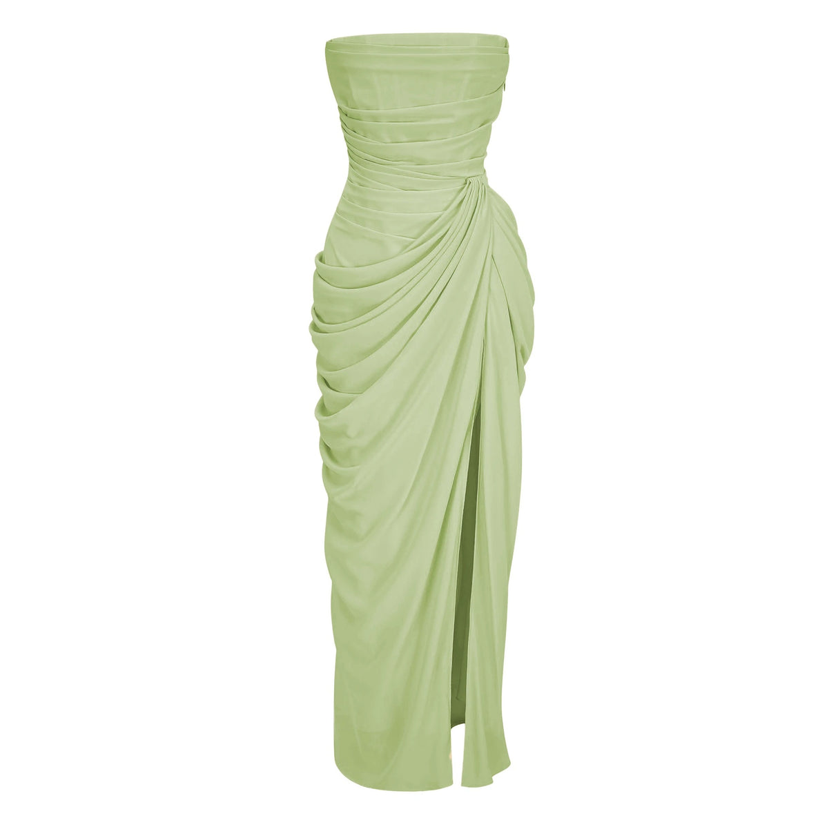 Safiya Green Ruched Maxi Dress with Cross Front