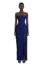 Safiya Navy Blue Ruched Maxi Dress with Cross Front