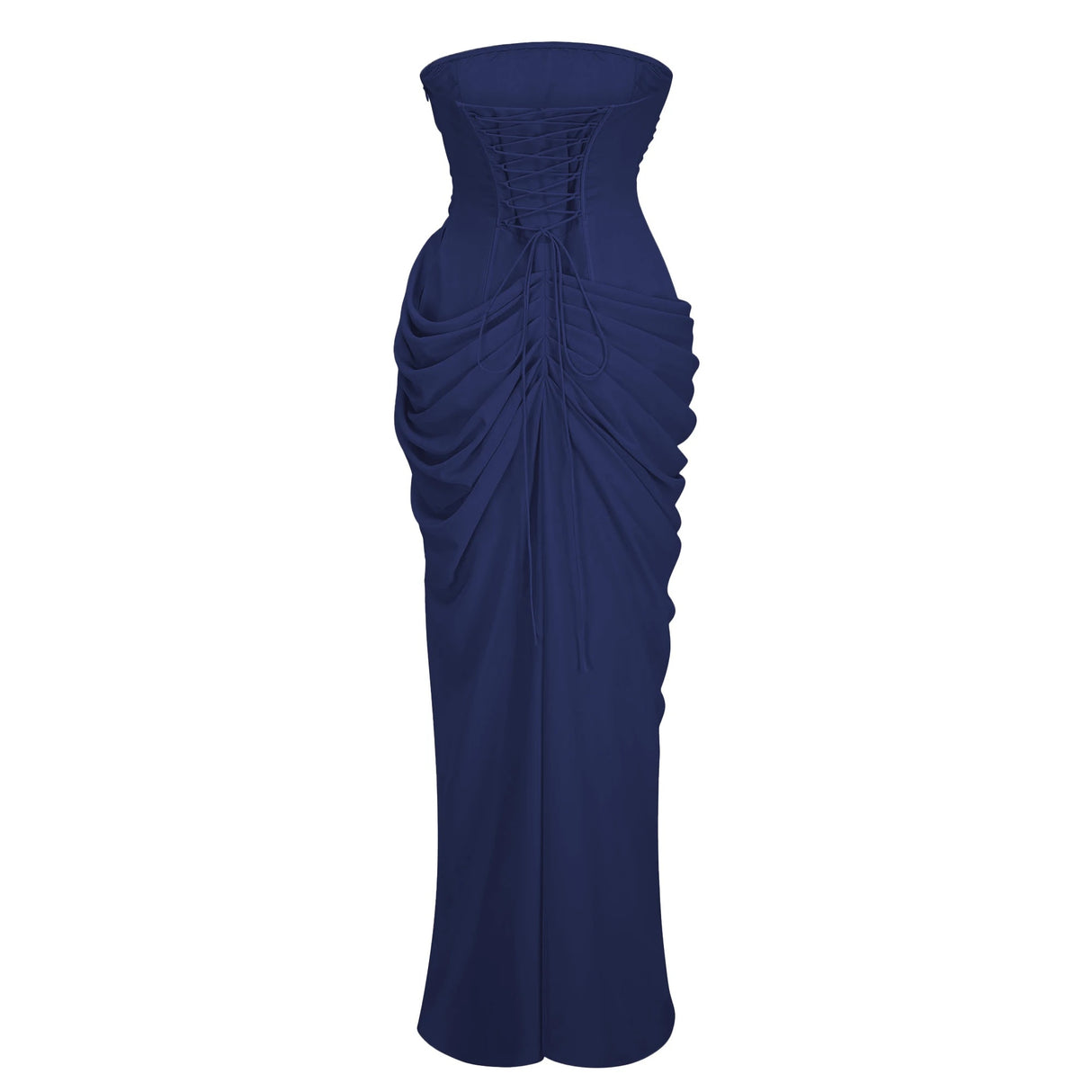 Safiya Navy Blue Ruched Maxi Dress with Cross Front