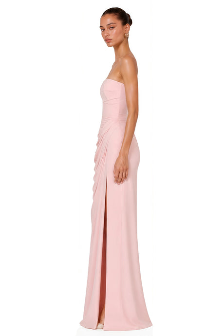 Renata Maxi Dress Pink Ruched with Cross Front