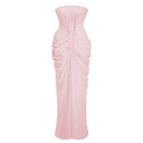 Safiya Pink Ruched Maxi Dress with Cross Front