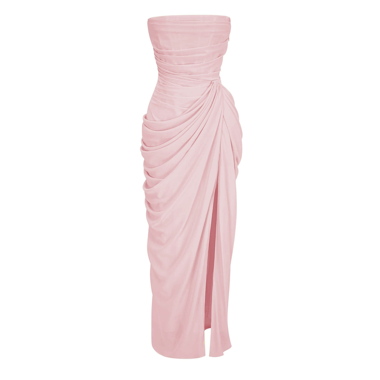 Safiya Pink Ruched Maxi Dress with Cross Front