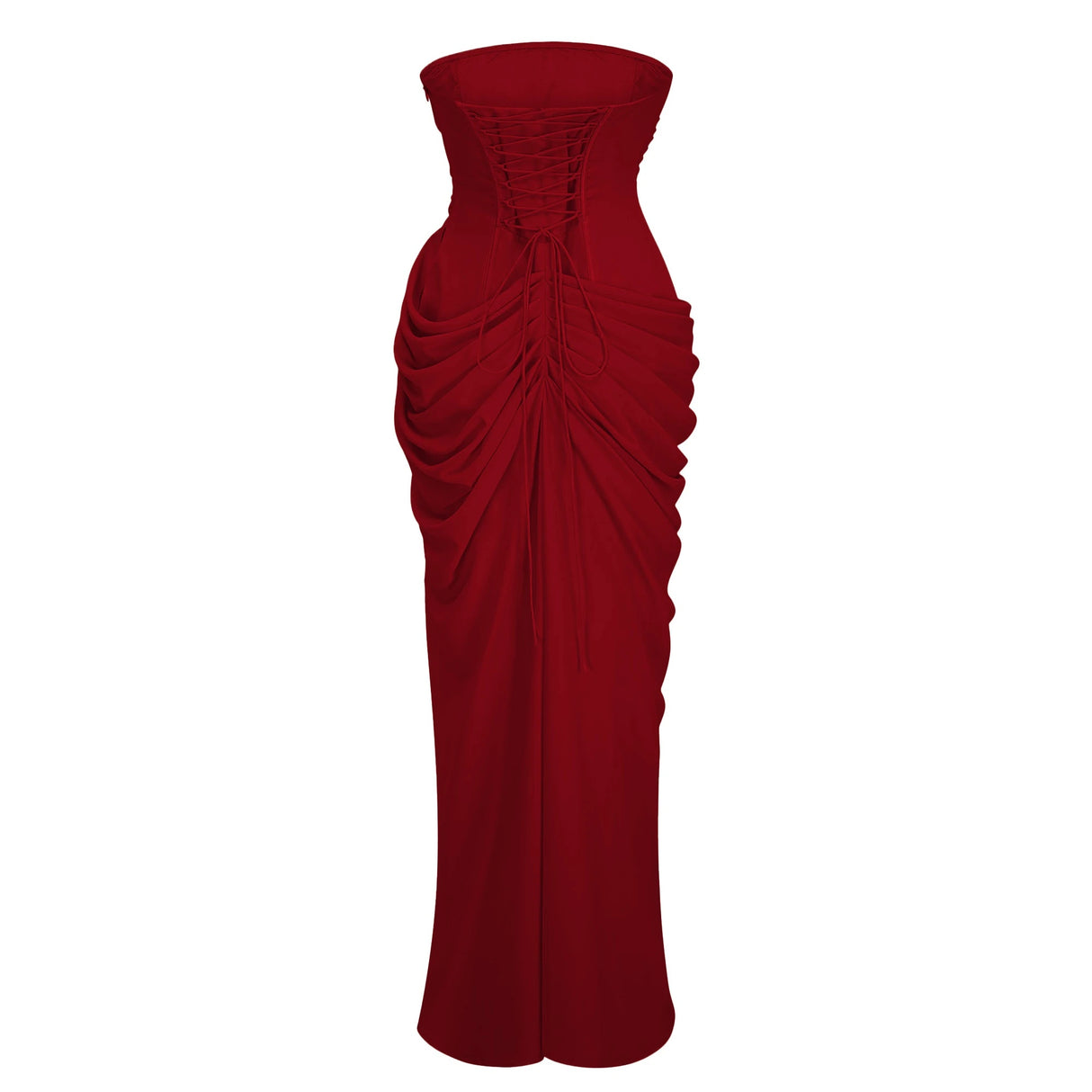 Safiya Red Ruched Maxi Dress with Cross Front