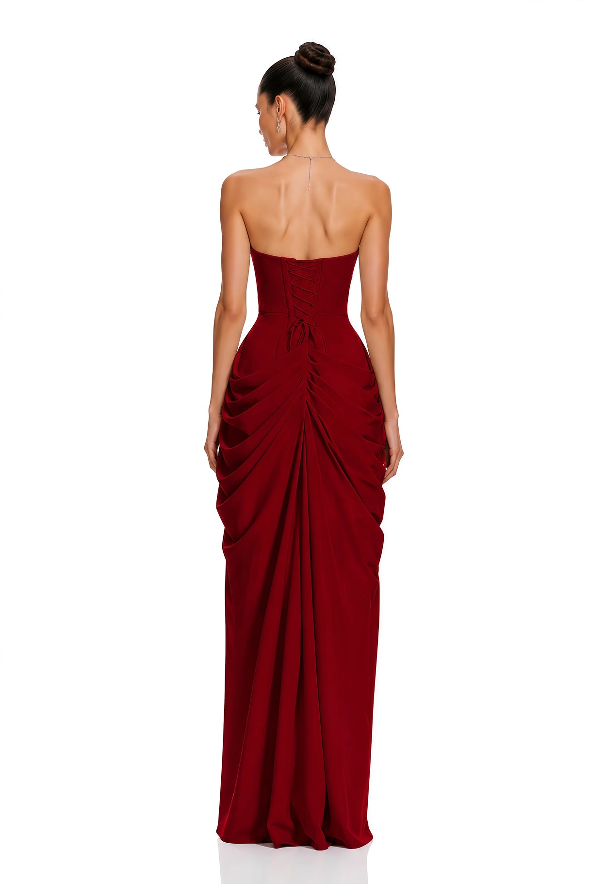 Safiya Red Ruched Maxi Dress with Cross Front