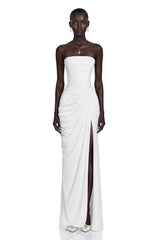 Safiya White Ruched Maxi Dress with Cross Front