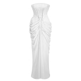 Safiya White Ruched Maxi Dress with Cross Front