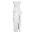 Safiya White Ruched Maxi Dress with Cross Front