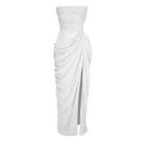 Safiya White Ruched Maxi Dress with Cross Front